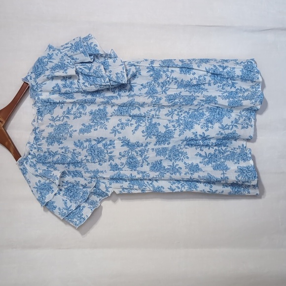 Nanette Lepore White Blue Tiered Cap Sleeve Blouse Size Extra Large - Picture 5 of 5